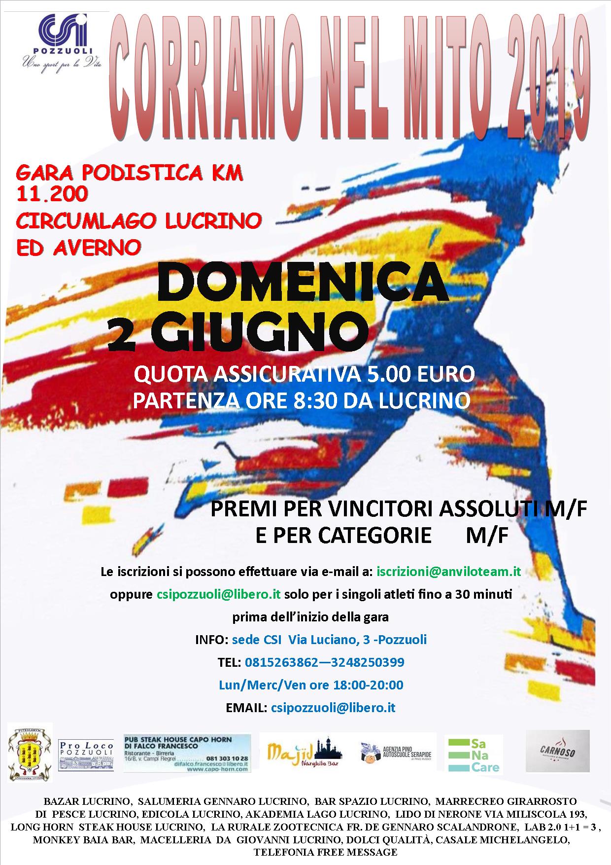 Corriamo nel mito. Domenica 2 giugno torna la mini maratona del Centro Sportivo Italiano intorno ai laghi Averno e Lucrino