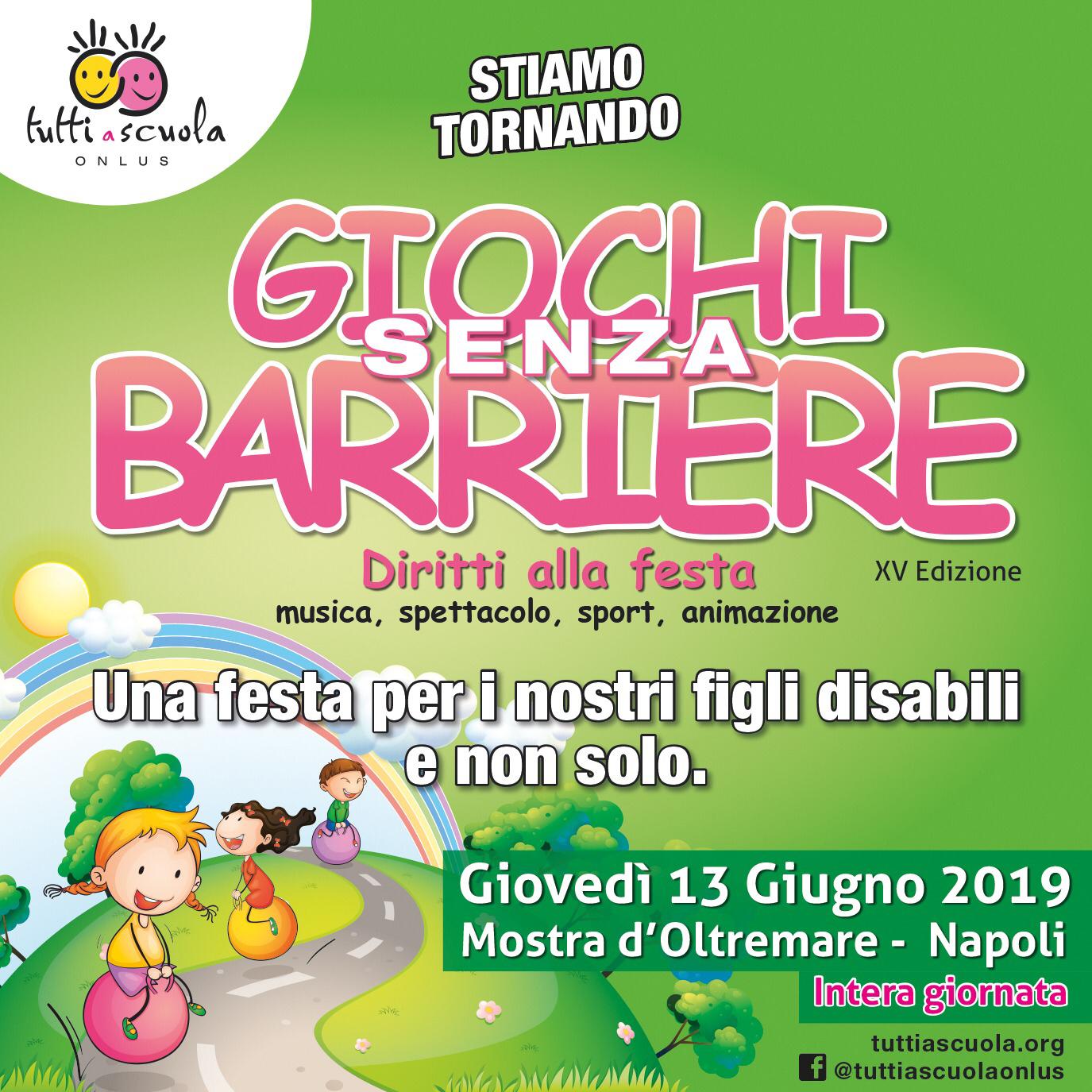 XV edizione di Giochi senza barriere nella Mostra d’Oltremare a Napoli, giovedì 13 giugno
