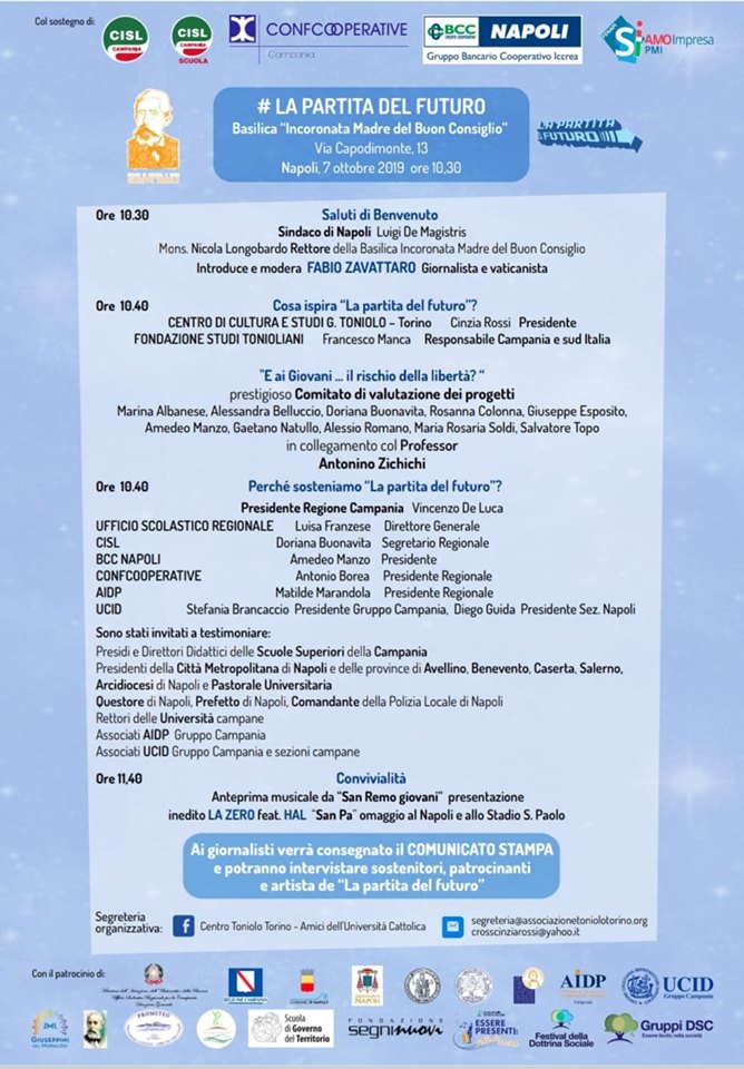 Lunedì 8 ottobre, a Napoli conferenza stampa di presentazione della #Partita del futuro