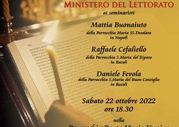 Monsignor Pascarella conferisce il Ministero del Lettorato ai seminaristi Mattia Buonaiuto, Raffaele Cefaliello e Daniele Fevola