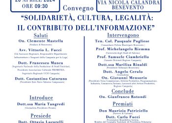 Convegno a Benevento su Solidarietà, cultura, legalità. Premio giornalistico Geppino Tangredi